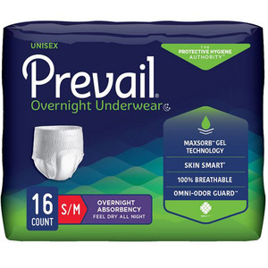 BRIEFS PULL UPS ADULT OVERNIGHT HVY ABS DISP LF 34-46IN SM/MD WHITE PRVAIL MADE USA (16PK 4PK/CS) [009-PVX512]