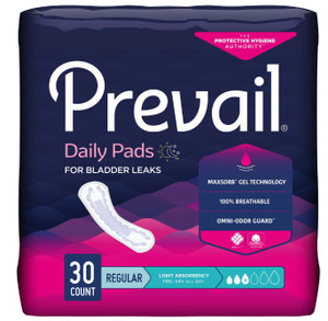 PADS BLADDER CONTROL GUARDS LIGHT ABS DISP LF 9.25IN WHITE PREVAIL MADE USA (30/PK 3PK/CS) [009-PV930-PK]