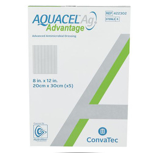 DRESSINGS HYDROFIBER ANTIMICROBIAL W/SILVER NON-ADH LF ST 8IN X 12IN AQUACEL AG ADVANTAGE (5/BX 5BX/CS) [CVT4223-02]