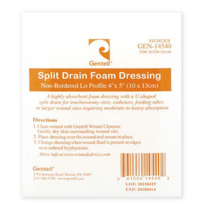 DRESSINGS FOAM SPLIT DRAIN 4IN X 5IN GENTELL (10/BX) [GEN14540]
