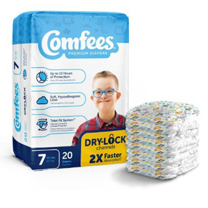 BRIEFS DIAPERS BABY DISP LF SIZE 7 FITS 41+LBS WHITE COMFEES MADE USA (20/PK 4PK/CS) [338-CMF-7-PK]