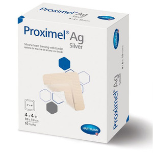 DRESSINGS SILICONE FIVE LAYER SILVER FOAM BORDERED DRESSING 4IN X 4IN PROXIMEL AG (10/BX 6/CS) [222-15200000]