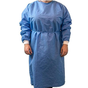 GOWNS DISP ISOLATION KNIT CUFF/TIE AAMI1 FLUID RESISTANT IMPERVIOUS POLY-COATED 47INL X 54INW PREMIUM SPP UNIVERSAL BLUE (80/CS) [500-IMGN-L1-80]