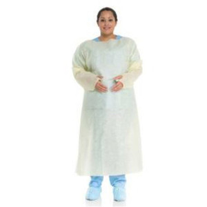 GOWNS DISP ISOLATION OVERHEAD OPEN BACK/TIE SMS TRI-LAYER UNIVERSAL YELLOW (10/BG 10BG/CS) [KC50691]