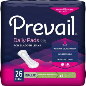 PADS BLADDER CONTROL GUARDS MOD ABS DISP LF 3IN X 7.5IN WHITE PREVAIL MADE USA (26/PK 12PK/CS) [009-PV926-PK]