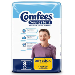 BRIEFS DIAPERS BABY DISP LF SIZE 8 FITS 46+LBS WHITE COMFEES MADE USA (20/PK 4PK/CS) [338-CMF-8]