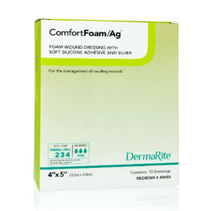 DRESSINGS FOAM SILICONE SELF-ADH BORDER W/SILVER LF ST 4IN X 5IN AG (10/BX) [600-49450]