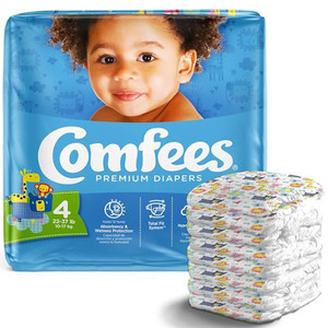 BRIEFS DIAPERS BABY DISP LF SIZE 4 FITS 22-37LBS WHITE COMFEES MADE USA (31/PK 4PK/CS) [338-CMF-4-PK]
