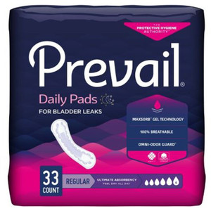 PADS BLADDER CONTROL GUARDS ULTIMATE ABS DISP LF 3.5IN X 14IN WHITE PREVAIL MADE USA (33/PK 4PK/CS) [009-PV923-PK]
