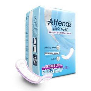 PADS BLADDER CONTROL GUARDS MAX ABS DISP LF 5IN X 14.5IN WHITE ATTENDS DISCREET MADE USA (20/PK 10PK/CS) [338-ADPMAL-PK]