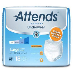 BRIEFS PULL UPS ADULT SUPER ABS DISP LF 44-58IN LG W/LEAKAGE BARRIER WHITE ATTENDS SUPER PLUS UNDERWEAR MADE USA (18/PK 4PK/CS) [338-APP0730-PK]