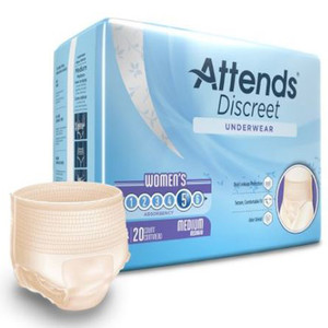 BRIEFS PULL UPS ADULT FEMALE HVY ABS DISP LF 32-44IN MD ATTENDS DISCREET MADE USA (20/PK 4PK/CS) [338-ADUF20-PK]