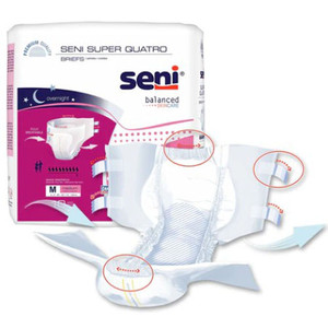 BRIEFS DIAPERS ADULT SUPER QUATRO ABS DISP LF 30-43IN MD WHITE SENI (10/PK 4PK/CS) [100-ME10-BQ1]
