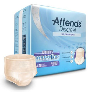 BRIEFS PULL UPS ADULT FEMALE HVY ABS DISP LF 58-68IN XL ATTENDS DISCREET MADE USA (16/PK 4PK/CS) [338-ADUF40-PK]