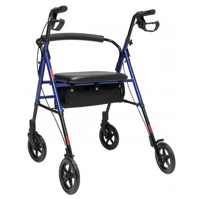 ROLLATORS ALUMINUM W/LOOP BRAKE ADJ HT 350LB CAP 8IN WHEELS SILVER LUMEX (EA) [075-RJ4718S]