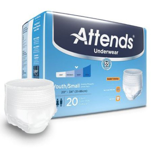 BRIEFS PULL UPS ADULT SUPER ABS DISP LF 20-30IN SM W/LEAKAGE BARRIER WHITE ATTENDS SUPER PLUS UNDERWEAR MADE USA (20/PK 4PK/CS) [338-APP0710]