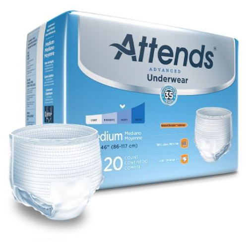 BRIEFS PULL UPS ADULT SUPER ABS DISP LF 34-44IN MD W/LEAKAGE BARRIER WHITE ATTENDS SUPER PLUS UNDERWEAR MADE USA (20/PK 4PK/CS) [338-APP0720]