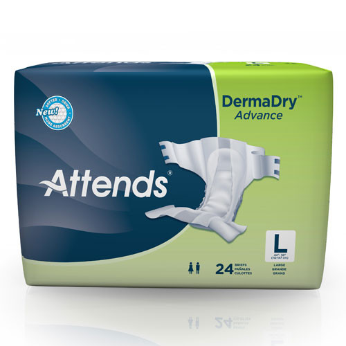 BRIEFS DIAPERS ADULT W/LEAKAGE BARRIER HVY ABS DISP LF 44-58IN LG BLUE DERMADRY ADVANCE MADE USA (24/PK 3PK/CS) [338-DDA30]