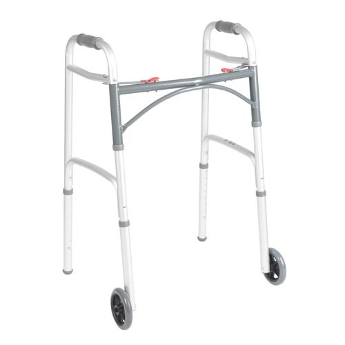 WALKERS ADULT FOLDING 2 BUTTON DLX ADJ HT 32-39IN W/5IN FIXED WHEELS ALUM FRAME 350LB CAP ASSEMBLED (4/CS) [500-W101-5WF]