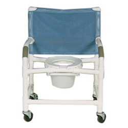 CHAIR SHOWER PVC W/4IN TWIN ALL BRAKE CASTERS & 10QT SLIDE OUT COMMODE 425LB CAP 26INW (EA) [500-PVC-SC26]