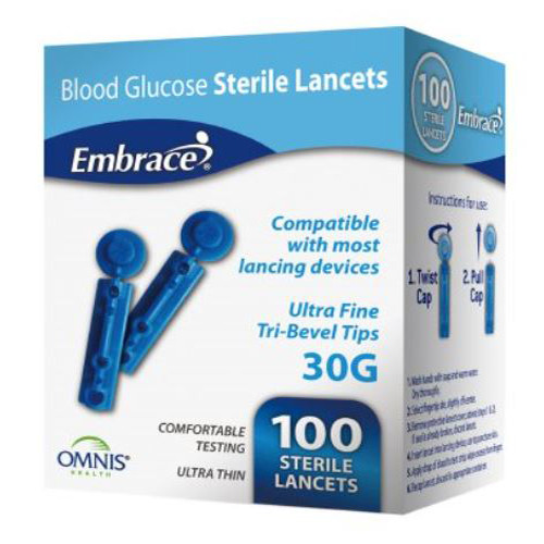 BLOOD LANCETS F/DEVICE ST 30GA ULTRA FINE UNIVERSAL FIT OMNIS (100/BX 50BX/CS) [500-L100]
