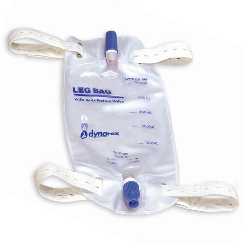 LEG BAGS FABRIC STRAPS ANTI-REFLUX VALVE LF 20OZ 600ML DYNAREX (12/BX 4BX/CS) [500-LB20]