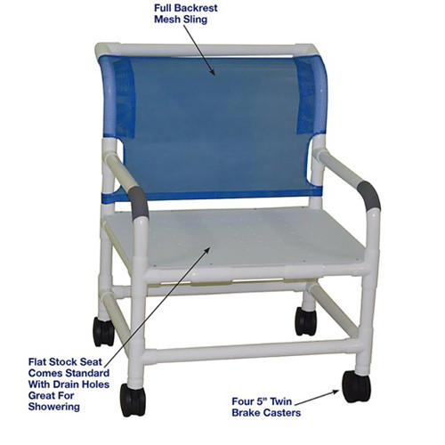 CHAIR SHOWER PVC BARIATRIC 30IN 700LB CAP W/5IN HVY DUTY CASTERS & FLATSTOCK SEAT (EA) [500-PVC-SC30FS]