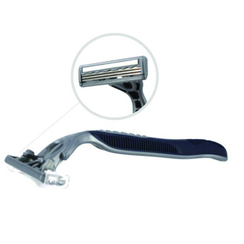 RAZORS TRIPLE BLADE DISP W/LUBRICATING STRIP GRAY/BLUE PIVOT STYLE (10/BX 50BX/CS) [500-R010]