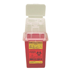 SHARPS CONTAINERS 1.5 QT PHLEBOTOMY VERTICAL DUAL ACCESS RED BASE / CLR LID (36/CS) [BD305487-EA]
