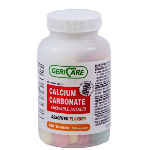 ANTACIDS CALCIUM CARBONATE 500MG TABLETS CHEWABLE ASSORTED COMPARE TO TUMS REG STRENGTH (150/BTL 24/CS) [PH023]