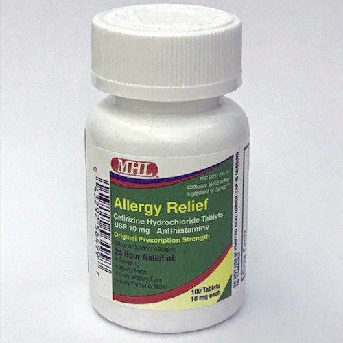 ANTIHISTAMINES CETIRIZINE TABLETS 10MG 24HR COMPARE TO ZYRTEC (100/BTL) [PH213]