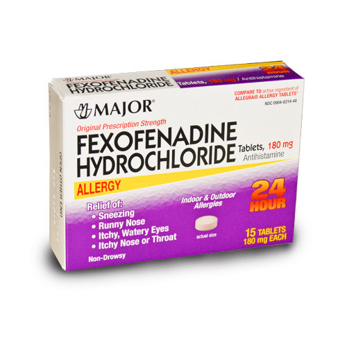 ANTIHISTAMINES ALLERGY FEXOFENADINE HCI NON-DROWSY 180MG TABLETS COMPARE TO ALLEGRA (30/BX 36BX/CS) [PH254]