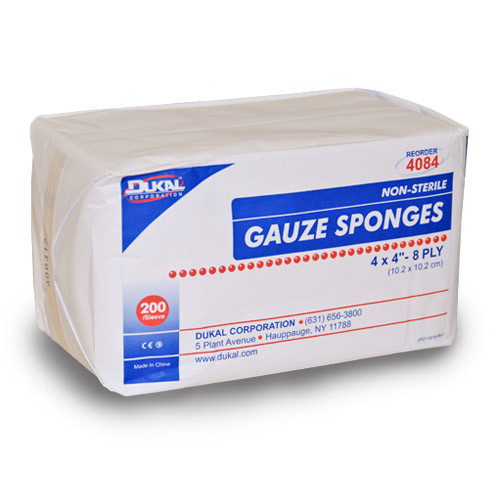 DRESSINGS GAUZE SPONGES COTTON 8PLY NS 4IN X 4IN DUKAL (200/PK 20PK/CS) [500-GS44-D]