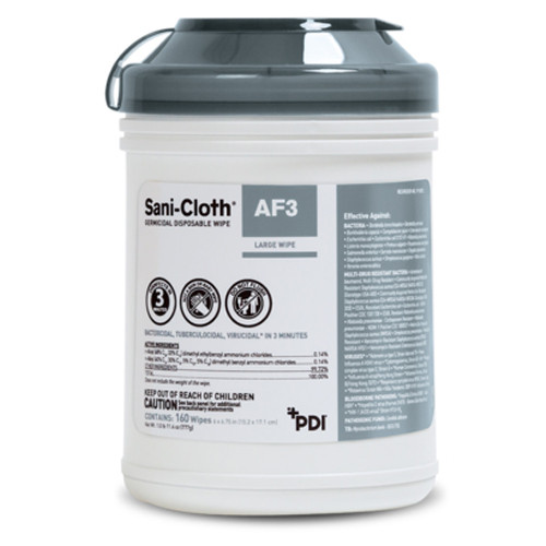 WIPES SURFACE DISINFECTANT GERMICIDAL DISP ALCOHOL FREE / QUAT 6IN X 6.75IN LG EPA N LIST APPROVED SANI-CLOTH AF3 (160/TUB 12TUB/CS) [600-SDWAF-LG]