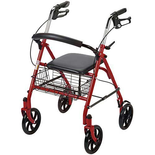 ROLLATORS STEEL ADJ HT HANDLES W/BASKET 300LB CAP 7.5IN CASTERS RED (EA) [482-10257RD-1]