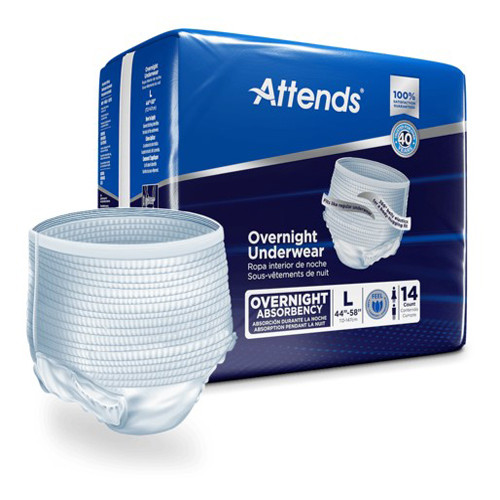 BRIEFS PULL UPS ADULT OVERNIGHT ABS DISP LF 44-58IN LG WHITE ATTENDS OVERNIGHT UNDERWEAR MADE USA (14/PK 4PK/CS) [338-APPNT30]