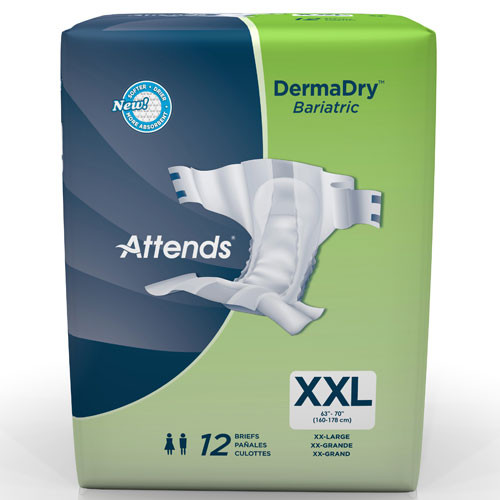 BRIEFS DIAPERS ADULT BARIATRIC W/LEAKAGE BARRIER ULTRA ABS DISP LF 63-70IN 2XL WHITE DERMADRY MADE USA (12/PK 4PK/CS) [338-DD50]