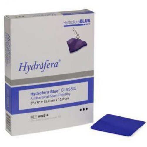 DRESSINGS FOAM NON-ADH LF ST ANTIMICROBIAL GENTIAN VIOLET & METHYLENE BLUE 6IN X 6IN HYDROFERA BLUE (10/BX 5BX/CS) [480-HB6614]
