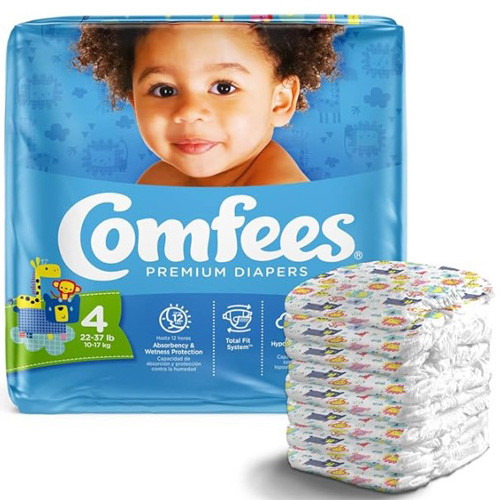 BRIEFS DIAPERS BABY DISP LF SIZE 4 FITS 22-37LBS WHITE COMFEES MADE USA (31/PK 4PK/CS) [338-CMF-4]