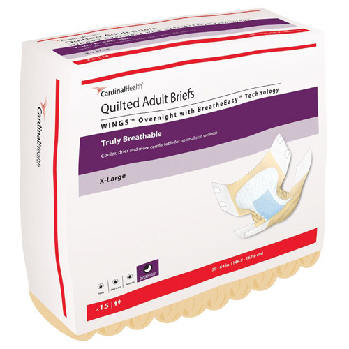 BRIEFS DIAPERS ADULT OVERNIGHT DISP LF 59-64IN XL QUILTED WHITE WINGS (15/PK 4PK/CS) [150-67035]