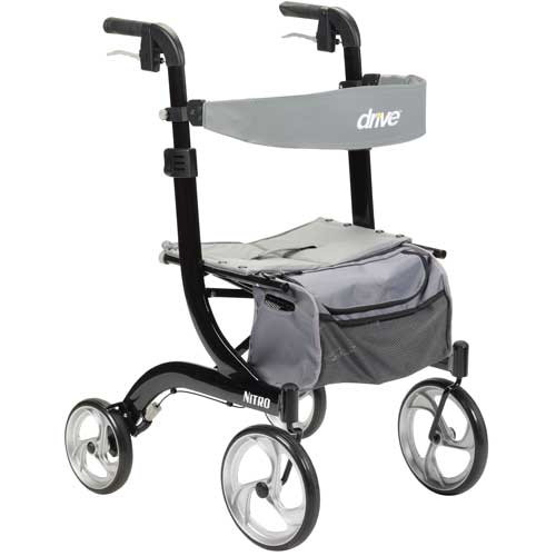 ROLLATORS ALUMINUM ADJ HT TALL 300LB CAP 10IN CASTERS BLACK NITRO RETAIL PACK (EA) [482-RTL10266BK-T]