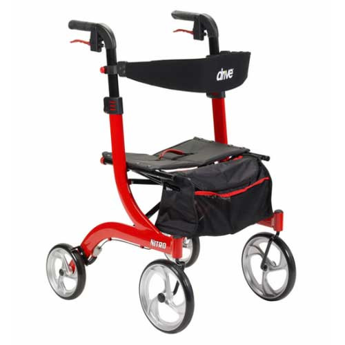 ROLLATORS ALUMINUM ADJ HT TALL 300LB CAP 10IN CASTERS RED NITRO RETAIL PACK (EA) [482-RTL10266-T]