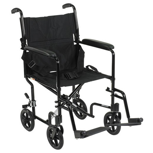 TRANSPORT CHAIR 17IN W/FOOTRESTS BLACK UPHOLSTERY BLACK ALUM FRAME 8IN WHEELS 300LB CAP EXPEDITION (1EA/CS) [500-TC17-BL]