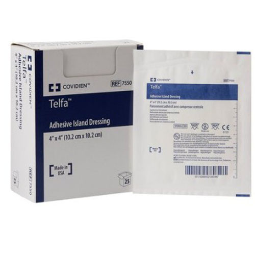 DRESSINGS NON-ADH ABS PADS ADH BORDER LF ST 4IN X 4IN ISLAND TELFA (25BX 8BX/CS) [150-7550]