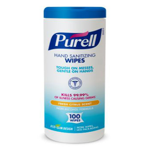 WIPES HAND SANITIZERS ALCOHOL FREE BENZALKONIUM CHLORIDE ANTIMIC 7IN X 5.75IN CITRUS SCENT PURELL (100/TUB 12TUB/CS) [GJ9111-12]