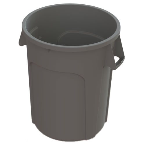 CANS TRASH PLASTIC ROUND W/HANDLES 32 GAL GRAY (5/CS) [500-GC320103]