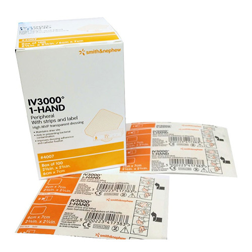 DRESSINGS FILM TRANS ADH CATHETER 1 HAND DELIVERY LF ST 4IN X 4.75IN IV3000 (50/BX 4BX/CS) [SN4008]