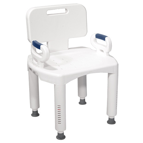 SEATS BATH BENCH W/BACK AND ARMS ALUM FRAME ADJ HT 350LB CAP RETAIL PACK (4/CS) [482-RTL12505]