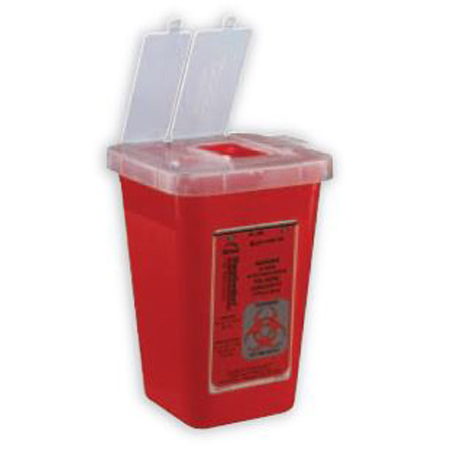SHARPS CONTAINERS 1 QT PHLEBOTOMY VERTICAL DUAL ACCESS LID TRANSPARENT RED (100/CS) [500-8900SA]