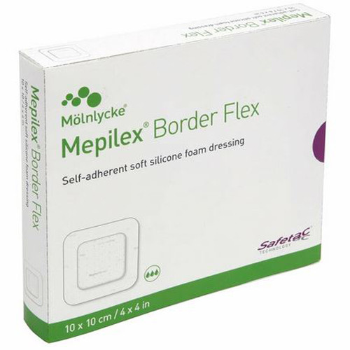 DRESSINGS FOAM SILICONE SELF-ADH BORDER WTRPRF LF ST 4IN X 4IN MEPILEX BORDER FLEX (5/BX 10BX/CS) [MOL595300]